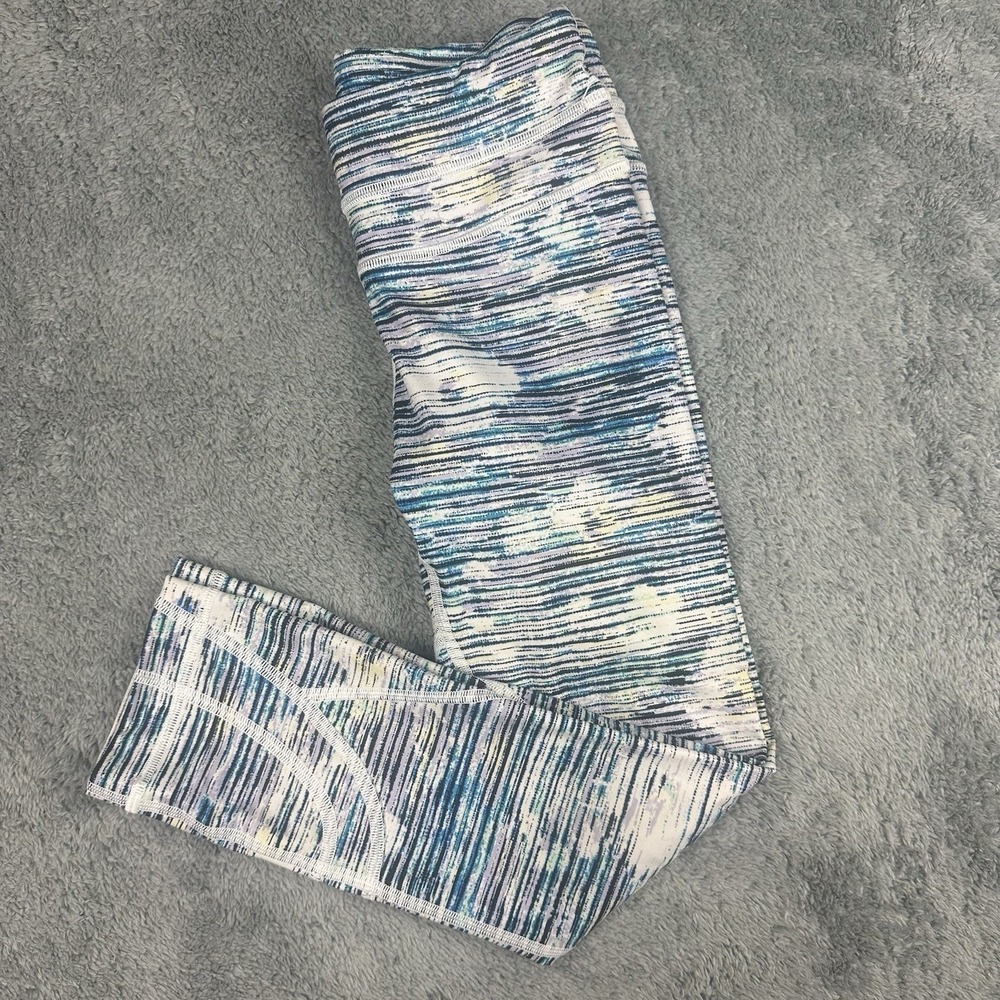 Lululemon Athletica Black Blue White Abstract Print Cropped Leggings Pants Sz 2